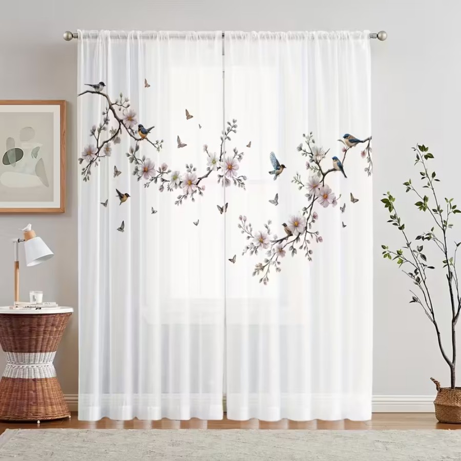 2 rideaux transparents à impre - Flower Wall Panel avis et prix